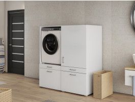 Meuble WASHING 1 machine avec armoire 1 porte 2 tiroirs MEDIUM blanc