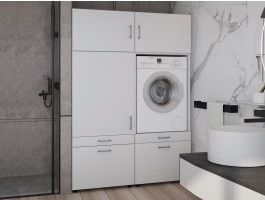 Meuble WASHING 1 machine avec armoire 1 porte 2 tiroirs blanc avec 2 surmeubles
