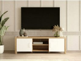 Meuble tv-hifi OLIANNE 2 portes chêne naturel/blanc