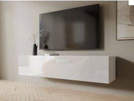 Meuble tv-hifi KINGSTON 1 porte battantes 140 cm blanc/blanc brillant