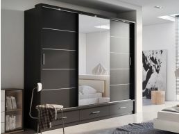 Armoire ARTEMIS 3 portes 3 tiroirs noir avec miroir