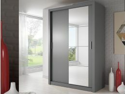 Armoire ARTIFICE 2 portes coulissantes gris avec miroir