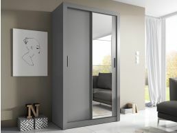 Armoire ARTEL 2 portes coulissantes gris avec miroir
