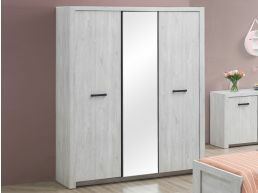 Armoire ELVITALIC 3 portes chêne blanchi avec miroir