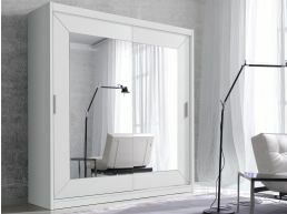 Armoire ALHAMBRA 2 portes coulissantes 180 cm blanc avec miroir
