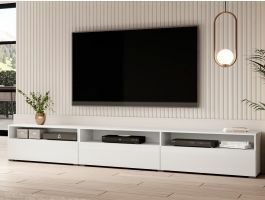 Meuble tv-hifi BABEL II 3 portes 3 niches blanc/blanc laqué sans table basse