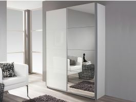 Garde-robe MINOTOR 2 portes coulissantes 136 cm avec miroir blanc