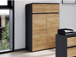 Commode LISSAO 2 portes 1 tiroirs chêne navarra/graphite