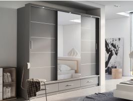 Armoire ARTEMIS 3 portes 3 tiroirs gris avec miroir