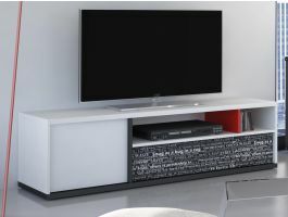 Meuble TV PHILOPY 1 porte 1 tiroir blanc graphite/ philosophie rouge