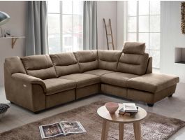 Canapé d’angle relax électrique OSIRIS avec méridienne droite tissu brun