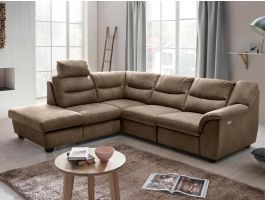Canapé d’angle relax électrique OSIRIS avec méridienne gauche tissu brun