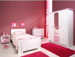 Chambre complète ROBINSON 90x200 cm blanc/rose 01