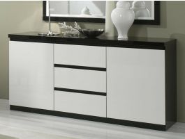 Buffet/bahut ROMEO 2 portes et 3 tiroirs noir laque/blanc laque