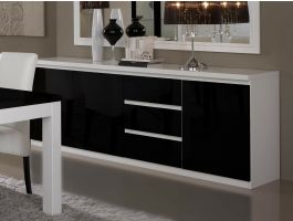 Buffet/bahut ROMEO 3 portes et 3 tiroirs blanc laque/noir laque