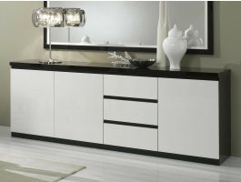 Buffet/bahut ROMEO 3 portes et 3 tiroirs noir laque/blanc laque