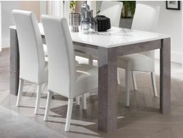 Table repas rectangulaire GRENADE 160 cm marbre laqué/blanc laqué
