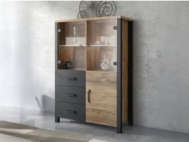 Commode haute OLIANNE 3 portes 3 tiroirs épicéa appenzeller/noir