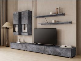 Mur tv-hifi BABEL 5 portes ardoise colorée
