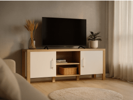 Meuble tv-hifi OLIANNE 2 portes chêne naturel/blanc