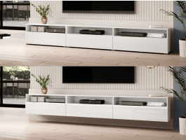 Meuble tv-hifi BABEL II 3 portes 3 niches blanc/blanc laqué