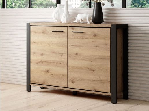 Commode ATIK 2 portes noir/chêne taurus