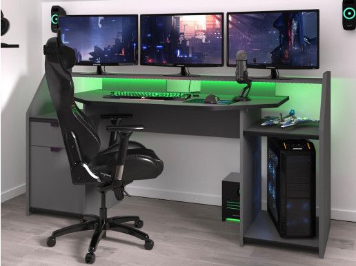 Bureau GAMER 180 cm gris ombre/noir