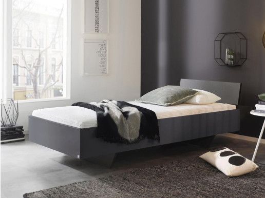 Lit IXANA 90x200 cm gris métal avec tête de lit avec matelas avec sommier