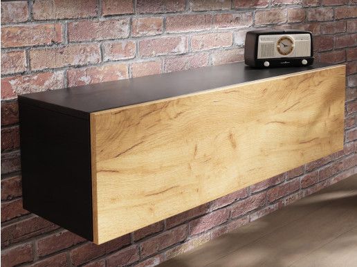 Meuble tv-hifi KINGSTON 1 porte battante 105 cm chêne noir/chêne doré