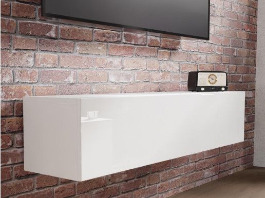 Meuble tv-hifi KINGSTON 1 porte battantes 140 cm blanc/blanc brillant