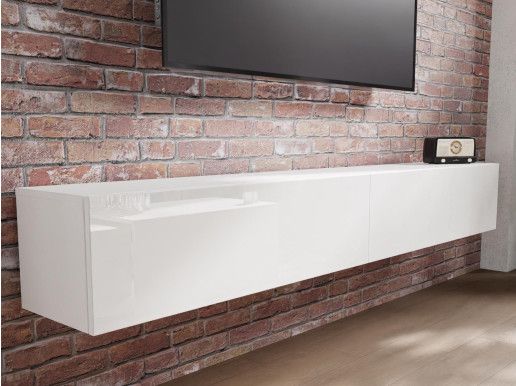 Meuble tv-hifi KINGSTON 2 portes battantes 210 cm blanc/blanc brillant