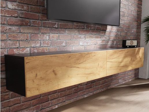 Meuble tv-hifi KINGSTON 2 portes battantes 210 cm chêne noir/chêne doré