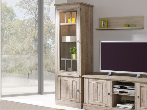 Vitrine YORKO 2 portes gauche chêne cristal clair