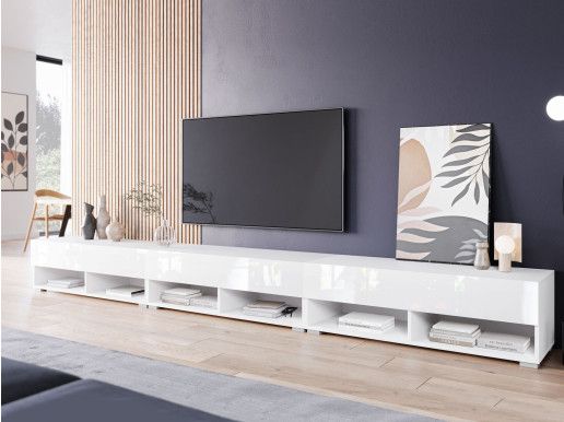 Meuble tv-hifi ACAPULCO 3 portes battantes 300 cm blanc/blanc brillant