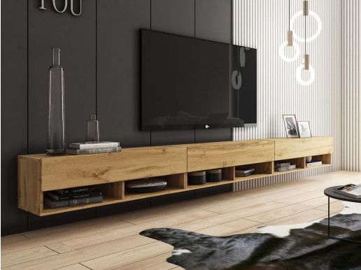 Meuble tv-hifi ACAPULCO 3 portes battantes 300 cm chêne wotan avec led