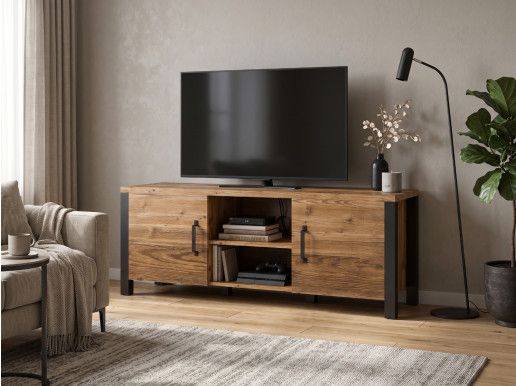 Meuble tv-hifi OLIANNE 2 portes épicéa appenzeller/noir