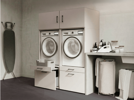 Meuble WASHING 2 machines côte à côte cachemire avec 2 surmeubles