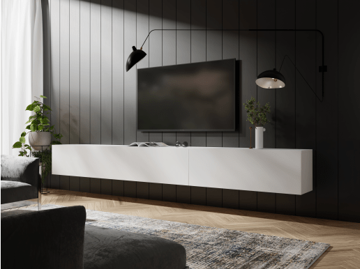 Meuble tv-hifi KINGSTON 2 portes battantes 245 cm blanc