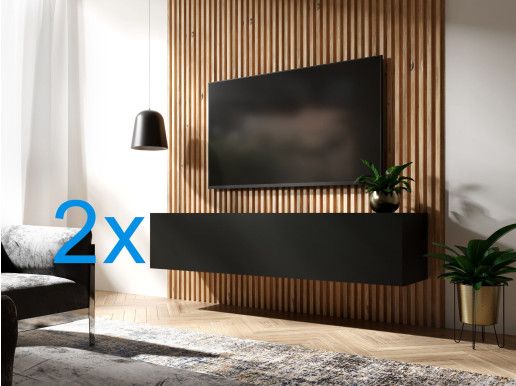 Meuble tv-hifi KINGSTON 2 portes battantes 280 cm noir mat