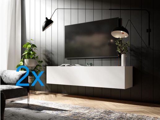 Meuble tv-hifi KINGSTON 2 portes battantes 280 cm blanc mat