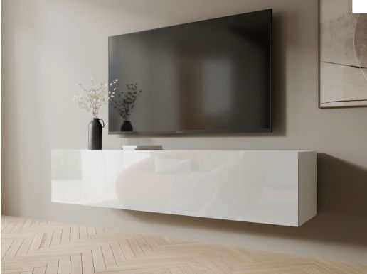 Meuble tv-hifi KINGSTON 1 porte battantes 140 cm blanc/blanc brillant