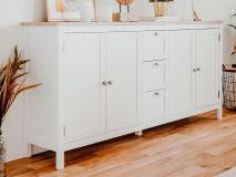 Buffet-bahut BERGAMOTE 4 portes 3 tiroirs blanc/chêne artisan