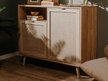 Commode BALO 2 portes 1 niche chêne sonoma/effet roseau naturel