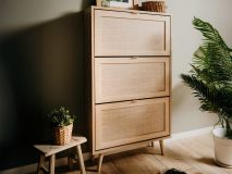 Meuble à chaussure BALO 3 portes chêne sonoma/effet roseau naturel