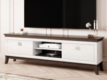 Meuble tv-hifi TIROSA 2 tiroirs blanc brillant avec led