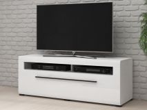 Meuble tv-hifi TULIO 1 tiroir 140 cm blanc/blanc laqué sans led
