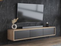 Meuble tv-hifi FRUNDA 3 portes battantes chêne/anthracite