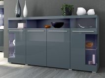 Buffet/bahut INAZO 4 portes gris/gris laqué avec led