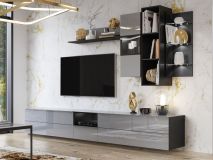 Mur tv-hifi HELA 3 portes 1 tiroir noir/gris brillant sans led