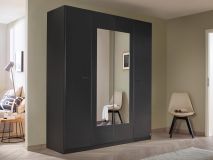 Armoire FLORILLA 4 portes 181 cm gris métal avec miroir